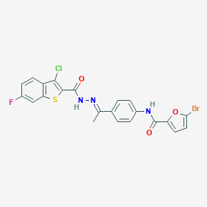 molecular formula C22H14BrClFN3O3S B451886 5-bromo-N-(4-{N-[(3-chloro-6-fluoro-1-benzothien-2-yl)carbonyl]ethanehydrazonoyl}phenyl)-2-furamide 
