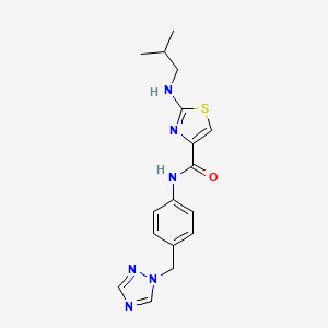 molecular formula C17H20N6OS B4518944 2-[(2-methylpropyl)amino]-N-[4-(1H-1,2,4-triazol-1-ylmethyl)phenyl]-1,3-thiazole-4-carboxamide 