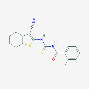 molecular formula C18H17N3OS2 B451929 N-[(3-cyano-4,5,6,7-tetrahydro-1-benzothiophen-2-yl)carbamothioyl]-2-methylbenzamide CAS No. 461033-35-2
