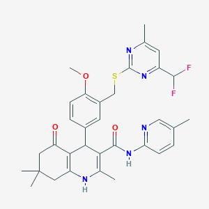 4-[3-({[4-(difluoromethyl)-6-methyl-2-pyrimidinyl]sulfanyl}methyl)-4-methoxyphenyl]-2,7,7-trimethyl-N-(5-methyl-2-pyridinyl)-5-oxo-1,4,5,6,7,8-hexahydro-3-quinolinecarboxamide