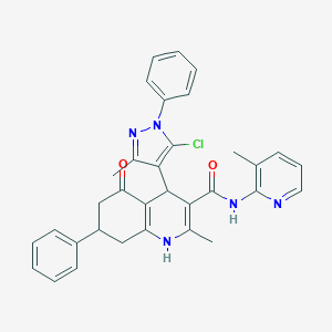 molecular formula C33H30ClN5O2 B451953 4-(5-chloro-3-methyl-1-phenyl-1H-pyrazol-4-yl)-2-methyl-N-(3-methyl-2-pyridinyl)-5-oxo-7-phenyl-1,4,5,6,7,8-hexahydro-3-quinolinecarboxamide 