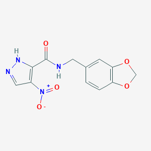 molecular formula C12H10N4O5 B451959 N-(1,3-benzodioxol-5-ylmethyl)-4-nitro-1H-pyrazole-3-carboxamide 