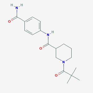 molecular formula C18H25N3O3 B4519673 N-(4-carbamoylphenyl)-1-(2,2-dimethylpropanoyl)piperidine-3-carboxamide 