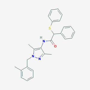 molecular formula C27H27N3OS B451986 N-[3,5-dimethyl-1-(2-methylbenzyl)-1H-pyrazol-4-yl]-2-phenyl-2-(phenylsulfanyl)acetamide 