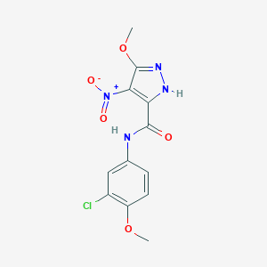 molecular formula C12H11ClN4O5 B451990 N-(3-chloro-4-methoxyphenyl)-3-methoxy-4-nitro-1H-pyrazole-5-carboxamide 