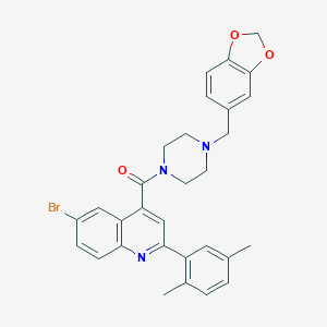 molecular formula C30H28BrN3O3 B452004 4-{[4-(1,3-Benzodioxol-5-ylmethyl)-1-piperazinyl]carbonyl}-6-bromo-2-(2,5-dimethylphenyl)quinoline 