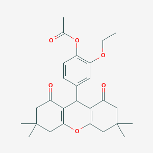 molecular formula C27H32O6 B452006 2-ethoxy-4-(3,3,6,6-tetramethyl-1,8-dioxo-2,3,4,5,6,7,8,9-octahydro-1H-xanthen-9-yl)phenyl acetate 