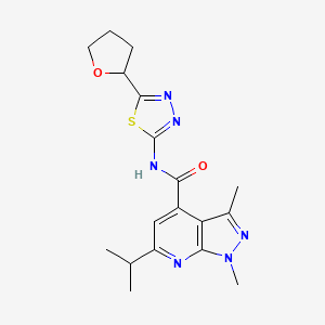 1,3-dimethyl-6-(propan-2-yl)-N-[(2E)-5-(tetrahydrofuran-2-yl)-1,3,4-thiadiazol-2(3H)-ylidene]-1H-pyrazolo[3,4-b]pyridine-4-carboxamide