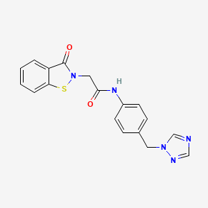 molecular formula C18H15N5O2S B4520763 2-(3-oxo-1,2-benzothiazol-2(3H)-yl)-N-[4-(1H-1,2,4-triazol-1-ylmethyl)phenyl]acetamide 