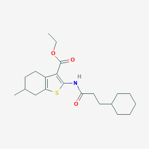 molecular formula C21H31NO3S B452122 Ethyl 2-[(3-cyclohexylpropanoyl)amino]-6-methyl-4,5,6,7-tetrahydro-1-benzothiophene-3-carboxylate 