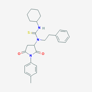 molecular formula C26H31N3O2S B452125 N'-cyclohexyl-N-[1-(4-methylphenyl)-2,5-dioxo-3-pyrrolidinyl]-N-(2-phenylethyl)thiourea 