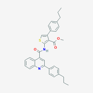 molecular formula C34H32N2O3S B452127 Methyl 4-(4-propylphenyl)-2-({[2-(4-propylphenyl)-4-quinolinyl]carbonyl}amino)-3-thiophenecarboxylate 