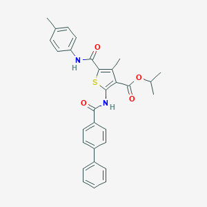 molecular formula C30H28N2O4S B452131 Propan-2-yl 2-[(biphenyl-4-ylcarbonyl)amino]-4-methyl-5-[(4-methylphenyl)carbamoyl]thiophene-3-carboxylate 