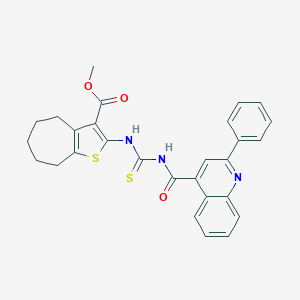 molecular formula C28H25N3O3S2 B452140 methyl 2-({[(2-phenylquinolin-4-yl)carbonyl]carbamothioyl}amino)-5,6,7,8-tetrahydro-4H-cyclohepta[b]thiophene-3-carboxylate 