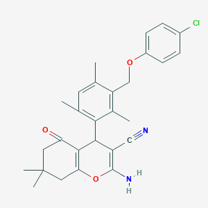 2-amino-4-{3-[(4-chlorophenoxy)methyl]-2,4,6-trimethylphenyl}-7,7-dimethyl-5-oxo-5,6,7,8-tetrahydro-4H-chromene-3-carbonitrile
