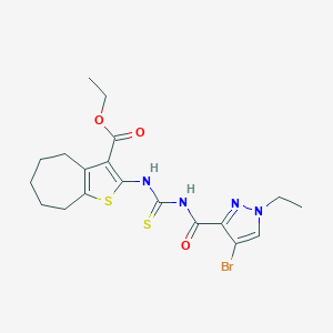 molecular formula C19H23BrN4O3S2 B452152 ethyl 2-({[(4-bromo-1-ethyl-1H-pyrazol-3-yl)carbonyl]carbamothioyl}amino)-5,6,7,8-tetrahydro-4H-cyclohepta[b]thiophene-3-carboxylate 