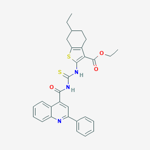 molecular formula C30H29N3O3S2 B452153 Ethyl 6-ethyl-2-({[(2-phenylquinolin-4-yl)carbonyl]carbamothioyl}amino)-4,5,6,7-tetrahydro-1-benzothiophene-3-carboxylate 