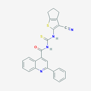 molecular formula C25H18N4OS2 B452154 N-[(3-cyano-5,6-dihydro-4H-cyclopenta[b]thiophen-2-yl)carbamothioyl]-2-phenylquinoline-4-carboxamide 