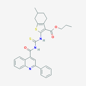 molecular formula C30H29N3O3S2 B452157 Propyl 6-methyl-2-({[(2-phenylquinolin-4-yl)carbonyl]carbamothioyl}amino)-4,5,6,7-tetrahydro-1-benzothiophene-3-carboxylate 