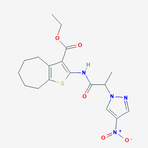 molecular formula C18H22N4O5S B452163 ethyl 2-[(2-{4-nitro-1H-pyrazol-1-yl}propanoyl)amino]-5,6,7,8-tetrahydro-4H-cyclohepta[b]thiophene-3-carboxylate 