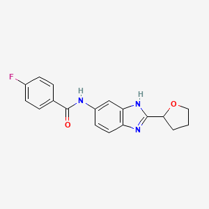 molecular formula C18H16FN3O2 B4521640 4-fluoro-N-[2-(tetrahydrofuran-2-yl)-1H-benzimidazol-5-yl]benzamide 