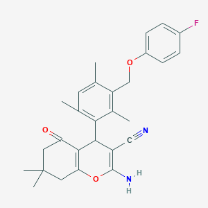 2-amino-4-{3-[(4-fluorophenoxy)methyl]-2,4,6-trimethylphenyl}-7,7-dimethyl-5-oxo-5,6,7,8-tetrahydro-4H-chromene-3-carbonitrile