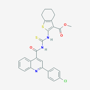 molecular formula C27H22ClN3O3S2 B452180 Methyl 2-{[({[2-(4-chlorophenyl)-4-quinolinyl]carbonyl}amino)carbothioyl]amino}-4,5,6,7-tetrahydro-1-benzothiophene-3-carboxylate 