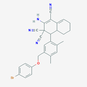 molecular formula C28H25BrN4O B452195 2-amino-4-{5-[(4-bromophenoxy)methyl]-2,4-dimethylphenyl}-4a,5,6,7-tetrahydronaphthalene-1,3,3(4H)-tricarbonitrile 