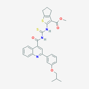 molecular formula C30H29N3O4S2 B452197 methyl 2-{[({2-[3-(2-methylpropoxy)phenyl]quinolin-4-yl}carbonyl)carbamothioyl]amino}-5,6-dihydro-4H-cyclopenta[b]thiophene-3-carboxylate 