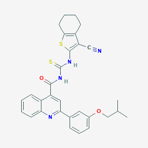 molecular formula C30H28N4O2S2 B452201 N-[(3-cyano-4,5,6,7-tetrahydro-1-benzothiophen-2-yl)carbamothioyl]-2-[3-(2-methylpropoxy)phenyl]quinoline-4-carboxamide 