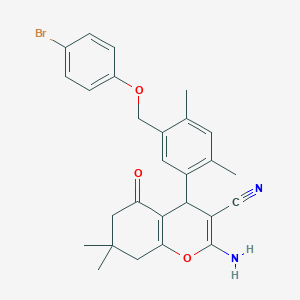 molecular formula C27H27BrN2O3 B452215 2-amino-4-{5-[(4-bromophenoxy)methyl]-2,4-dimethylphenyl}-7,7-dimethyl-5-oxo-5,6,7,8-tetrahydro-4H-chromene-3-carbonitrile 