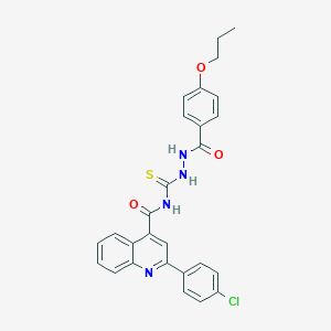 molecular formula C27H23ClN4O3S B452221 2-(4-chlorophenyl)-N-{[2-(4-propoxybenzoyl)hydrazino]carbothioyl}-4-quinolinecarboxamide 