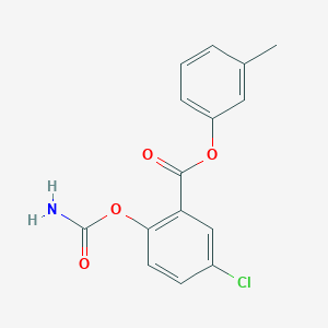 B045224 Benzoic acid, 2-((aminocarbonyl)oxy)-5-chloro-, 3-methylphenyl ester CAS No. 122277-25-2