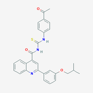 molecular formula C29H27N3O3S B452254 N-[(4-acetylphenyl)carbamothioyl]-2-[3-(2-methylpropoxy)phenyl]quinoline-4-carboxamide 
