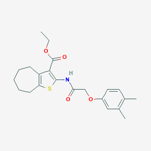 molecular formula C22H27NO4S B452262 ethyl 2-{[(3,4-dimethylphenoxy)acetyl]amino}-5,6,7,8-tetrahydro-4H-cyclohepta[b]thiophene-3-carboxylate 