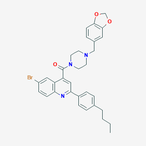 molecular formula C32H32BrN3O3 B452265 4-{[4-(1,3-Benzodioxol-5-ylmethyl)-1-piperazinyl]carbonyl}-6-bromo-2-(4-butylphenyl)quinoline 