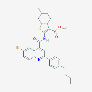 molecular formula C32H33BrN2O3S B452266 Ethyl 2-({[6-bromo-2-(4-butylphenyl)-4-quinolinyl]carbonyl}amino)-6-methyl-4,5,6,7-tetrahydro-1-benzothiophene-3-carboxylate 