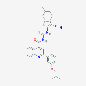 molecular formula C31H30N4O2S2 B452271 N-[(3-cyano-6-methyl-4,5,6,7-tetrahydro-1-benzothiophen-2-yl)carbamothioyl]-2-[3-(2-methylpropoxy)phenyl]quinoline-4-carboxamide 