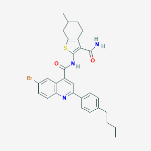 molecular formula C30H30BrN3O2S B452286 6-bromo-2-(4-butylphenyl)-N-(3-carbamoyl-6-methyl-4,5,6,7-tetrahydro-1-benzothiophen-2-yl)quinoline-4-carboxamide 