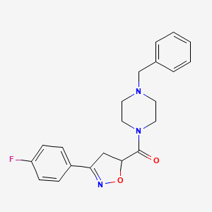 molecular formula C21H22FN3O2 B4522938 (4-BENZYLPIPERAZINO)[3-(4-FLUOROPHENYL)-4,5-DIHYDRO-5-ISOXAZOLYL]METHANONE 