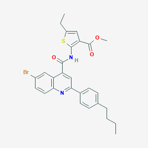 molecular formula C28H27BrN2O3S B452301 Methyl 2-({[6-bromo-2-(4-butylphenyl)-4-quinolinyl]carbonyl}amino)-5-ethyl-3-thiophenecarboxylate 
