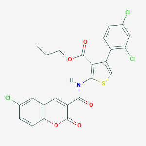 molecular formula C24H16Cl3NO5S B452307 propyl 2-{[(6-chloro-2-oxo-2H-chromen-3-yl)carbonyl]amino}-4-(2,4-dichlorophenyl)-3-thiophenecarboxylate 