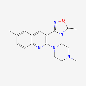 molecular formula C18H21N5O B4523134 6-Methyl-3-(5-methyl-1,2,4-oxadiazol-3-yl)-2-(4-methylpiperazin-1-yl)quinoline 