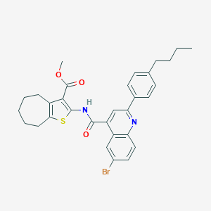 molecular formula C31H31BrN2O3S B452328 methyl 2-({[6-bromo-2-(4-butylphenyl)-4-quinolinyl]carbonyl}amino)-5,6,7,8-tetrahydro-4H-cyclohepta[b]thiophene-3-carboxylate 