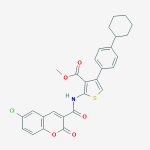 molecular formula C28H24ClNO5S B452332 methyl 2-{[(6-chloro-2-oxo-2H-chromen-3-yl)carbonyl]amino}-4-(4-cyclohexylphenyl)-3-thiophenecarboxylate 