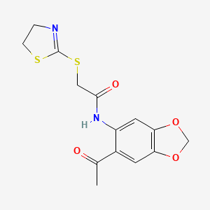 molecular formula C14H14N2O4S2 B4523387 N-(6-acetyl-1,3-benzodioxol-5-yl)-2-(4,5-dihydro-1,3-thiazol-2-ylthio)acetamide 