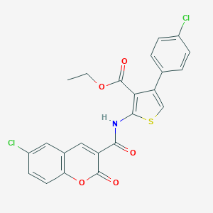 molecular formula C23H15Cl2NO5S B452339 ethyl 2-{[(6-chloro-2-oxo-2H-chromen-3-yl)carbonyl]amino}-4-(4-chlorophenyl)-3-thiophenecarboxylate 