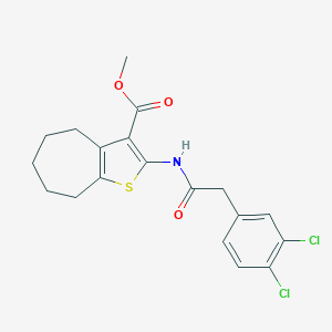 molecular formula C19H19Cl2NO3S B452347 methyl 2-{[(3,4-dichlorophenyl)acetyl]amino}-5,6,7,8-tetrahydro-4H-cyclohepta[b]thiophene-3-carboxylate 