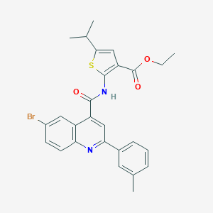 molecular formula C27H25BrN2O3S B452361 Ethyl 2-({[6-bromo-2-(3-methylphenyl)-4-quinolinyl]carbonyl}amino)-5-isopropyl-3-thiophenecarboxylate 