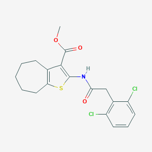 molecular formula C19H19Cl2NO3S B452363 methyl 2-{[(2,6-dichlorophenyl)acetyl]amino}-5,6,7,8-tetrahydro-4H-cyclohepta[b]thiophene-3-carboxylate 
